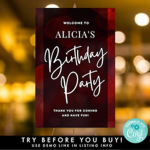 Red and Black Birthday Welcome Sign Template, Printable Birthday Door Entrance Poster, Adult Birthday, DIY 24X36" Party Decor Easel Sign