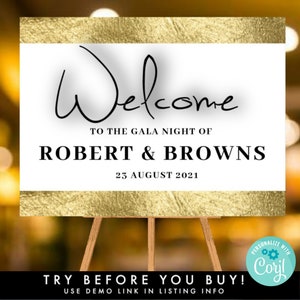 Gala Welcome Sign Template, Printable White &Foil Gold Welcome Display, ANY EVENT Door Entrance Easel Poster, DIY 24X18&quot;|36x24&quot; Party Decor