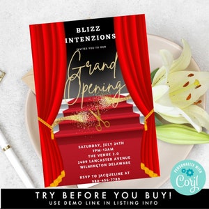 Red Carpet Grand Opening Invitation Template, DIY Editable Grand Opening Flyer, New Business Launch Invitation, We&#39;re Open Invite