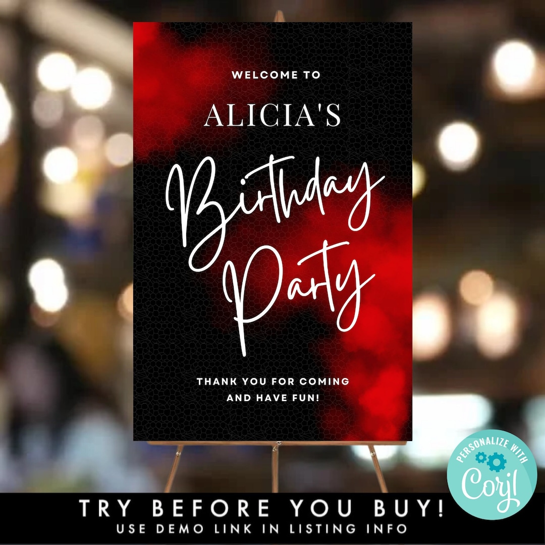 Black and Red Birthday Welcome Sign Template, Printable Birthday Door ...