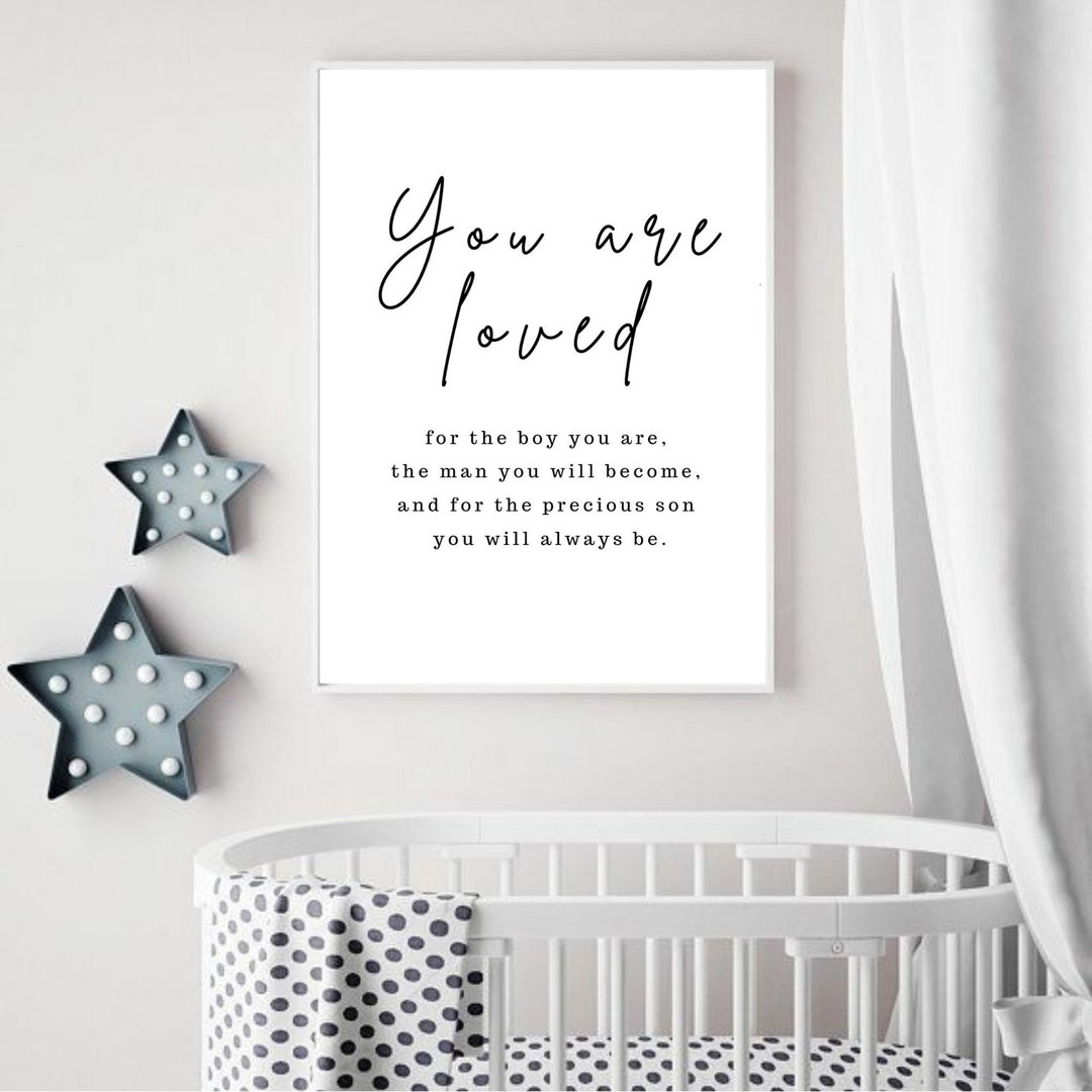 Baby Boy NURSERY QUOTE, You Are Loved Wall Art Sign, Over the Crib
