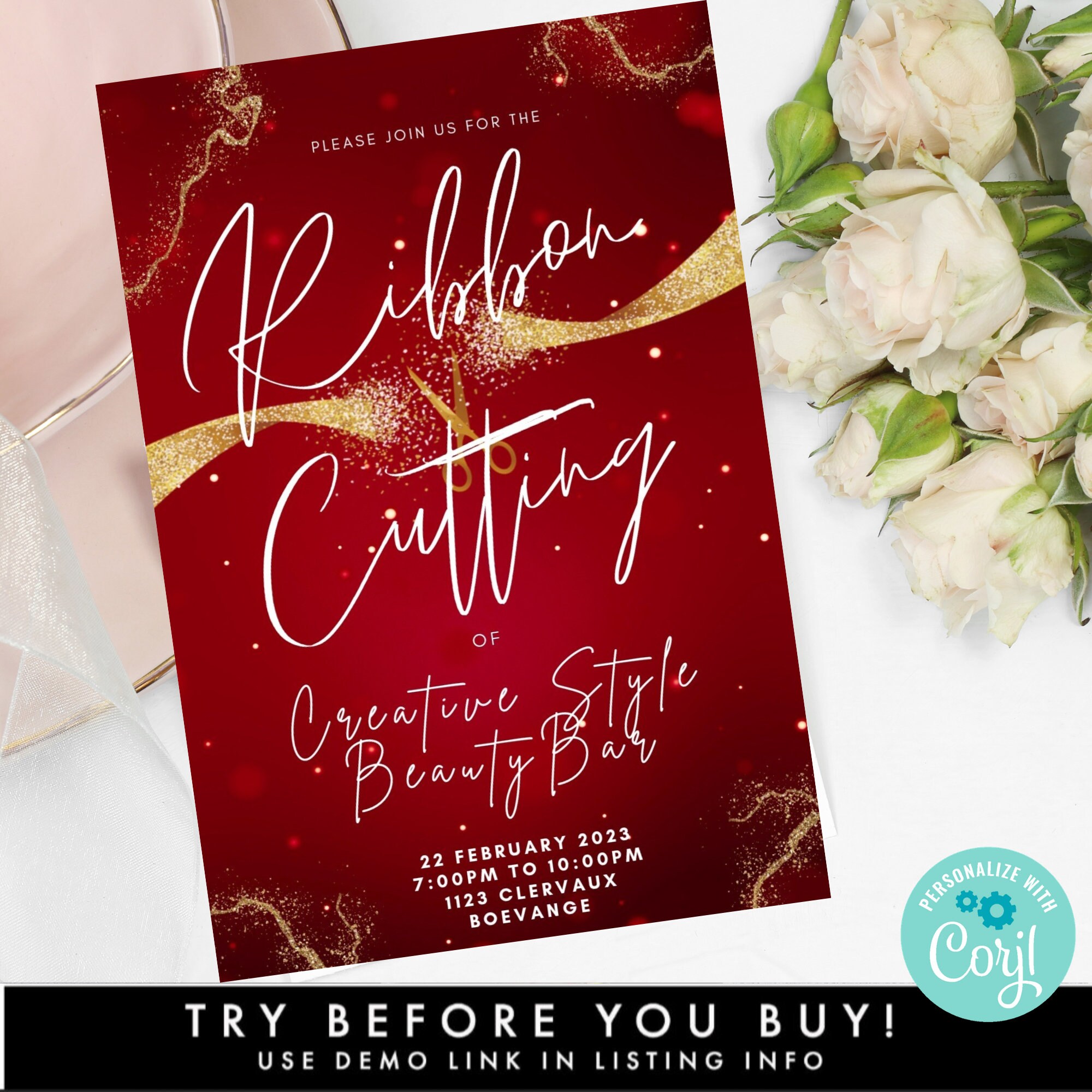 Electronic Ribbon Cutting Launch Party Invitation Template, Digital