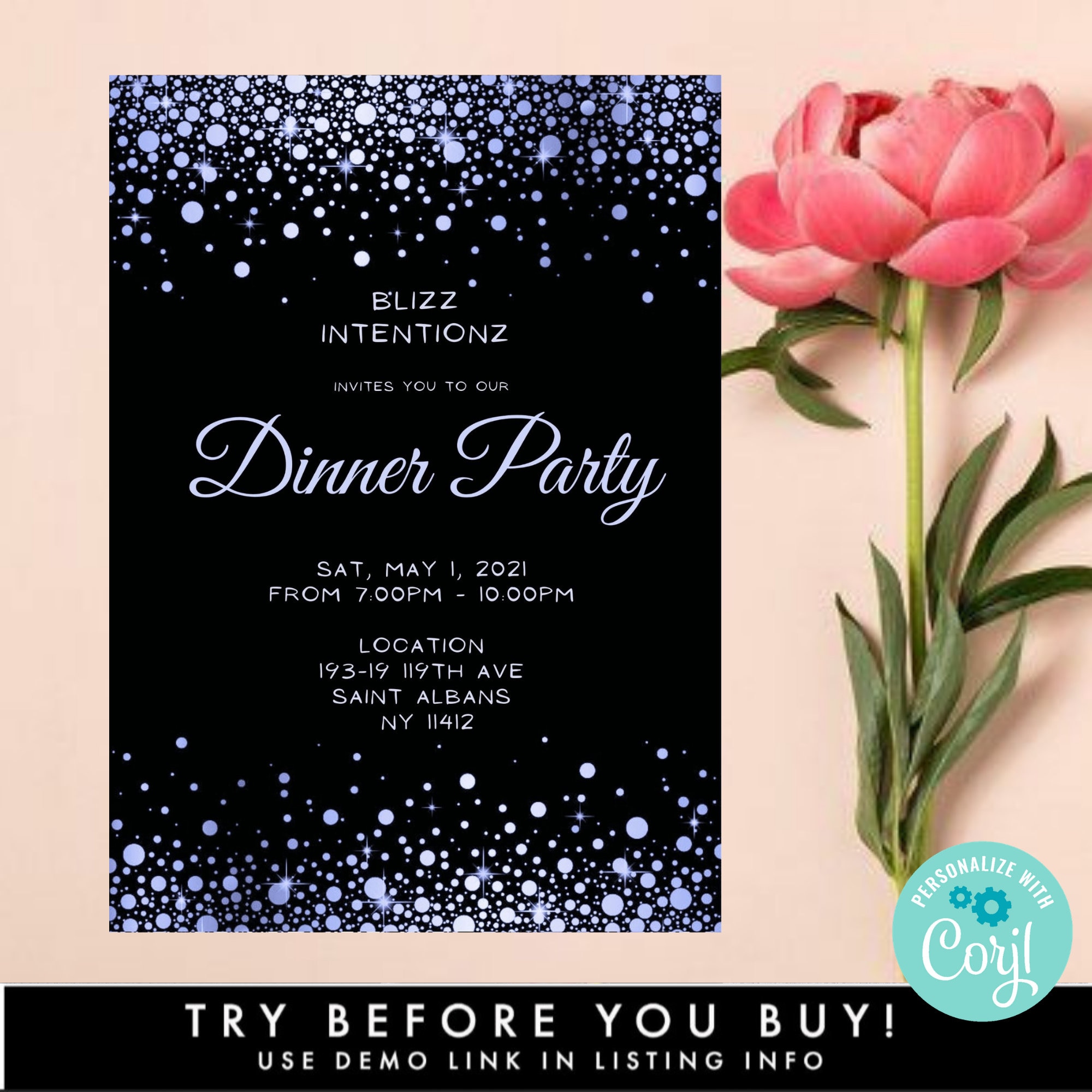 Electronic Dinner Party Invitation Template Paperless Digital Etsy