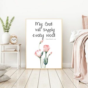 Printable My God Will Supply Every Need Wall Art, Philippians 4:19 Religious Print, Modern Christian Room Décor, Christian Wall Art