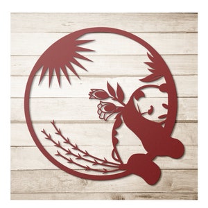 Lazy Panda Bear In Garden Metal Wall Art