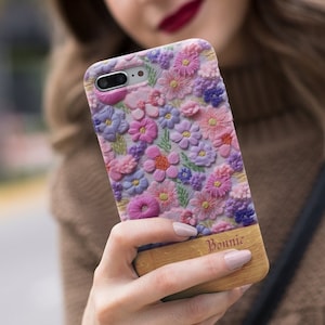 Personalized 3D Floral iPhone Case: Embroidered Style, Spring Design
