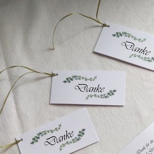 10 Kärtchen mit Eukalyptus/Rosen/Olivenzweig + Danke  Konfirmation/Kommunion/Taufe/Hochzeit/Jugendweihe/Firmung  Handarbeit