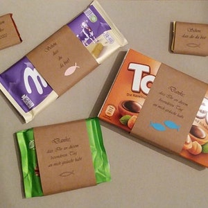 10 Kraftpapier Schokoladen-Banderolen Schön, dass du da bist Danke, ... für 100g Milka/Ritter Sport Mini oder Toffifee Bild 1