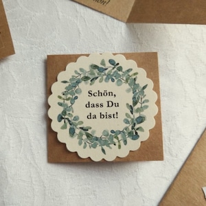 20 Kärtchen mit Eukalyptus-Motiv + Klebstreifen - Dankeschön Konfirmation/Kommunion/Hochzeit/Taufe/... Handarbeit