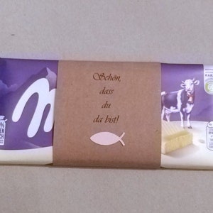 10 Kraftpapier Schokoladen-Banderolen Schön, dass du da bist Danke, ... für 100g Milka/Ritter Sport Mini oder Toffifee Bild 2