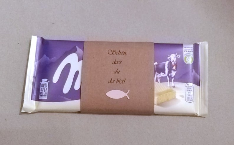 10 Kraftpapier Schokoladen-Banderolen Schön, dass du da bist Danke, ... für 100g Milka/Ritter Sport Mini oder Toffifee Bild 2