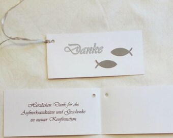 10 Danke Anhänger Konfirmation mit 2 Fischen Handarbeit