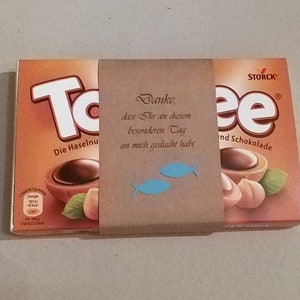 10 Kraftpapier Schokoladen-Banderolen Schön, dass du da bist Danke, ... für 100g Milka/Ritter Sport Mini oder Toffifee Bild 5