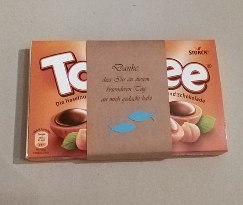 10 Kraftpapier Schokoladen-Banderolen Schön, dass du da bist Danke, ... für 100g Milka/Ritter Sport Mini oder Toffifee Bild 5