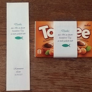 10 Schokoladen-Banderolen Schön, dass Du da bist Danke, ... für 100g Milka/Ritter Sport oder Toffifee Bild 3