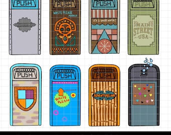 Disney Trash Cans PNG Disney Parks Clipart Instant Digital Download Hand-drawn