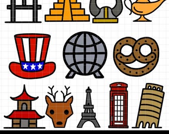 Epcot Country Icons PNG | Disney Parks Clipart Instant Digital Download Hand-drawn Sticker Designs