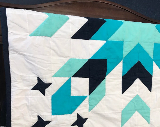 Baby Star Quilt Baby Boy Nursery Crib Quilt Aqua Quilt Etsy
