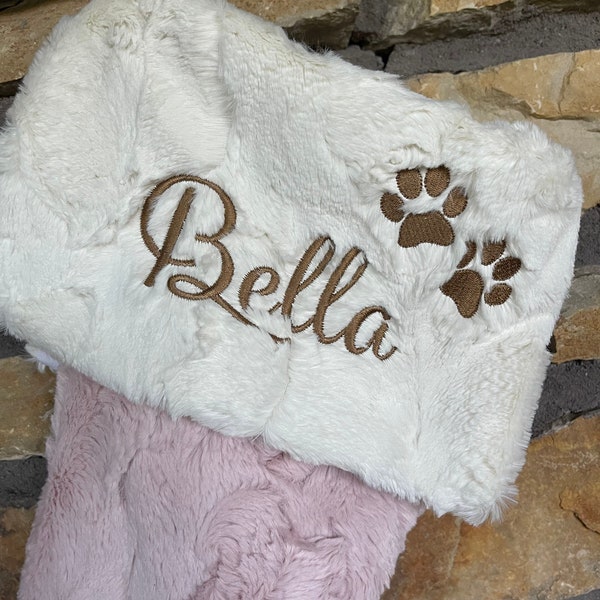 Pet Personalized Christmas Stockings.  Soft Fur Sock with Soft Fur Cuffs.  Wooden Snowflake Ornament optional.