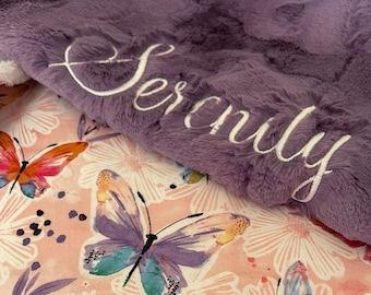 Embroidered Butterfly Baby Blanket: Personalized Minky Blanket