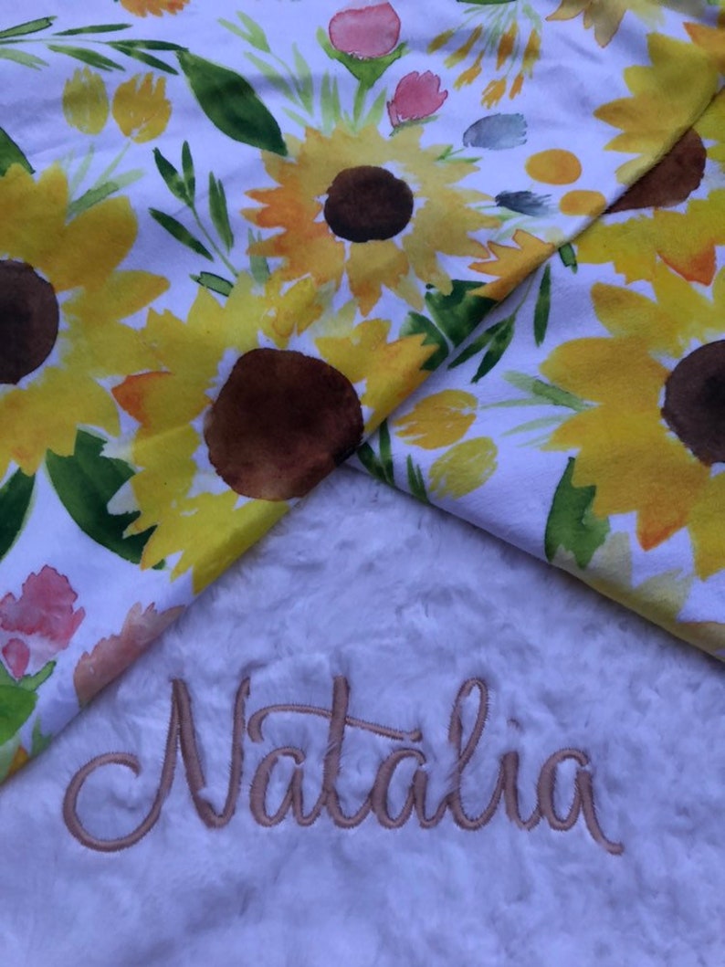 Sunflower Baby Blanket Personalized Baby Blanket Embroidered Etsy