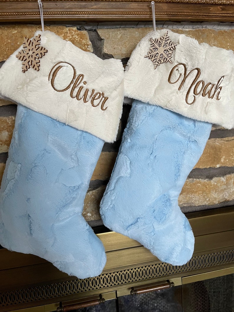 Blue Personalized Christmas Stockings Fur Stocking Etsy