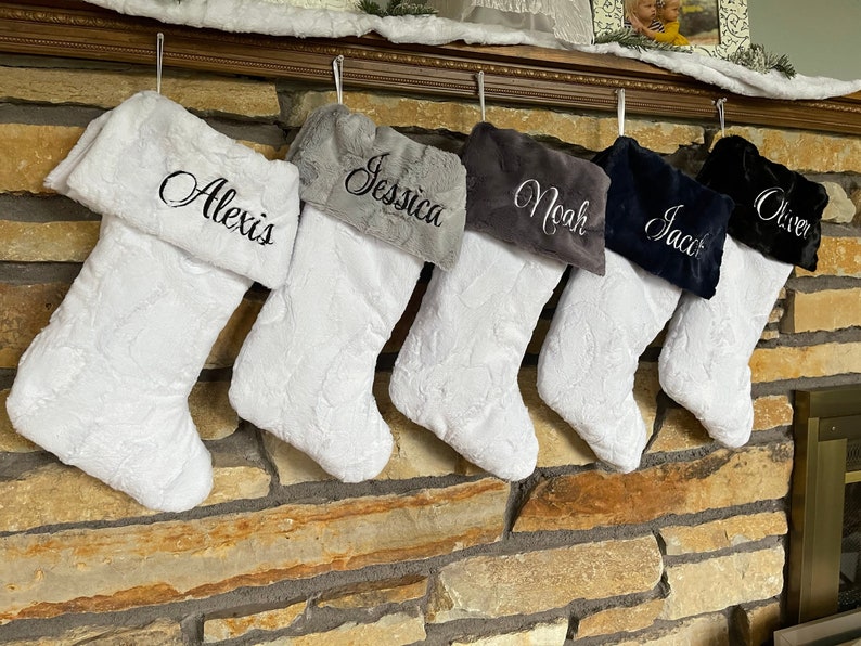 White Christmas Stockings. Fur Sock Personalized Christmas Etsy