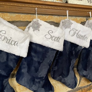 Dark Blue Fur Personalized Christmas Stockings.  Navy Blue Christmas Stocking. Fur Stockings Personalized, Custom Stockings