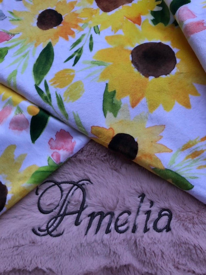 Sunflower Baby Blanket Personalized Baby Blanket Embroidered Etsy