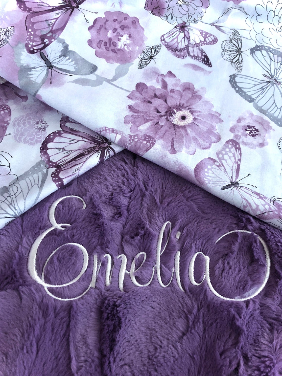Purple Butterfly Baby Blanket Embroidered Baby Blanket Etsy