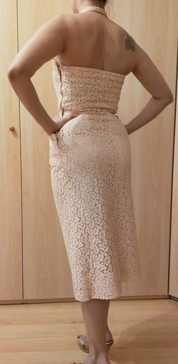 1950s light pink pencil dress with rhinestone Gem