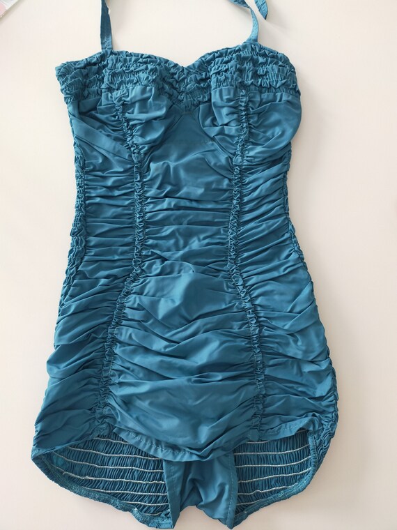 1950s rayon turquoise swimsuit