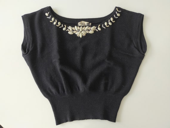 1950s Catalina black wool little sweater