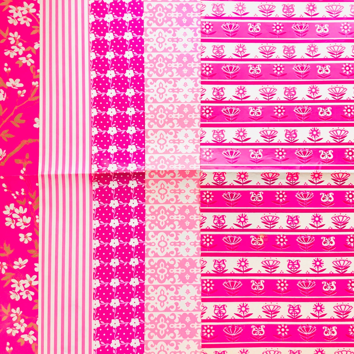 Vintage Gift Wrap assorted wrapping paper hot pink fuschia Etsy