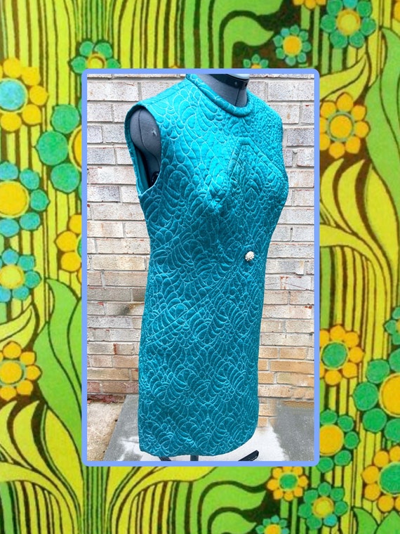 Vintage Teal Quilted Dress - image 3