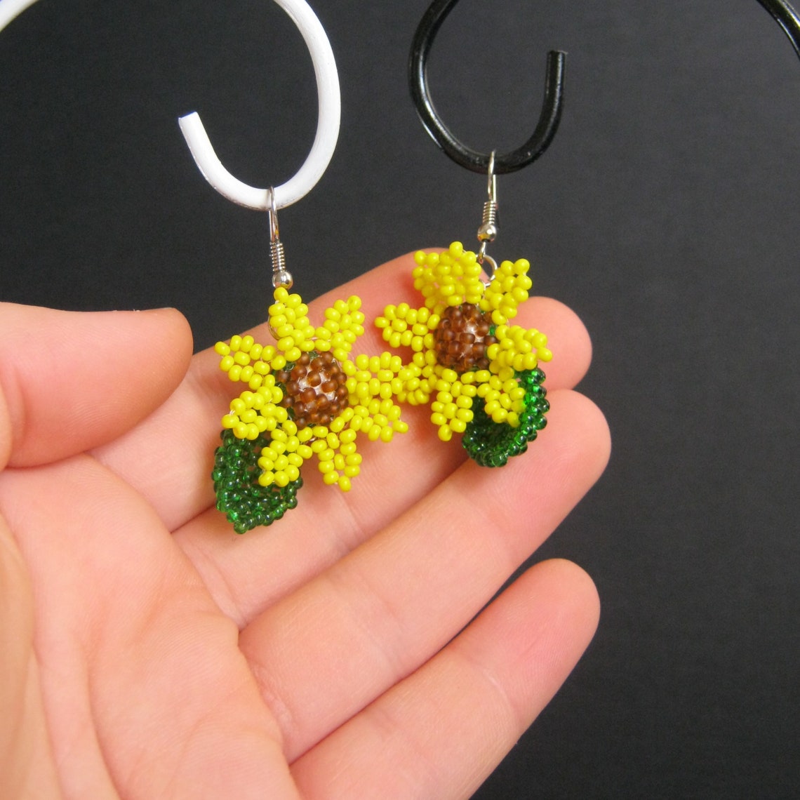 Sunflower Earrings. Beautiful Yellow Flower Earrings. Beading | Etsy