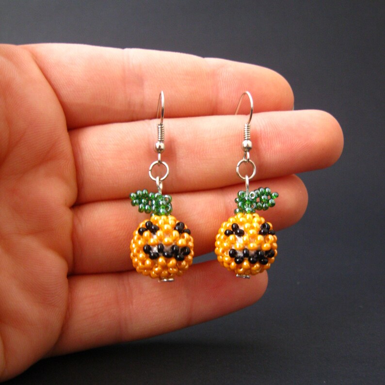 Halloween Quirky Pumpkin Earrings. Bead Weave Tutorial PDF Etsy
