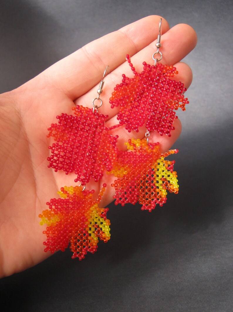 Tutorial Earrings With Colorful Maple Beaded Leaves. How to Etsy