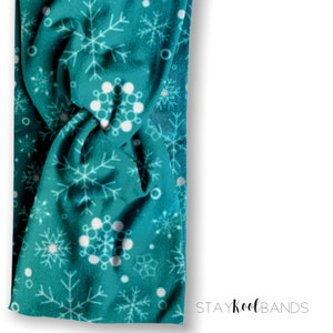 Winter Headband with Snowflakes, No Headache Fabric Headband, Add Buttons for Face Mask, Ear Cover Warmer, Gift for Women, Teal and White