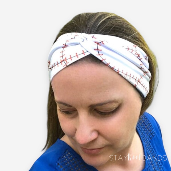 Baseball Stitches on Headband - Multiple Sizes Sports Mom Parent - White with Red Stitch Pattern Spring Sport Ball Classic American Youth