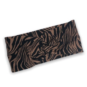 Adult Animal Print Headband, Brown Black Tiger Boho Twist Head Band, RN Nurse Gift, Animal Lover Soft Stretchy Hairband for Her Gift Mom