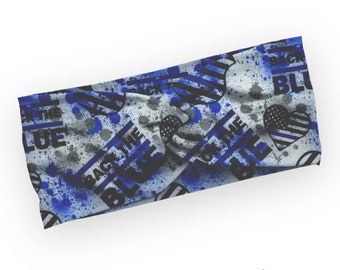 Back the Blue Support Headband, Police Wife Ladies Headwear, Thin Blue Line, Blue Lives Matter, Twisted Fabric Turban Hairband