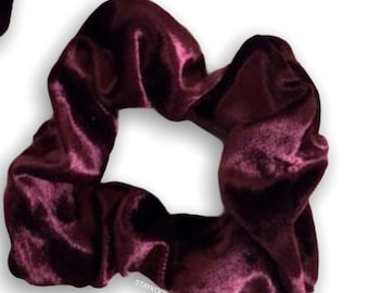 Eggplant Velour Scrunchie - One Burgundy Cranberry Maroon Wine Plush Scrunchies - Women Girl Velvet Hair Ponytail - Party Favor Retail Gift