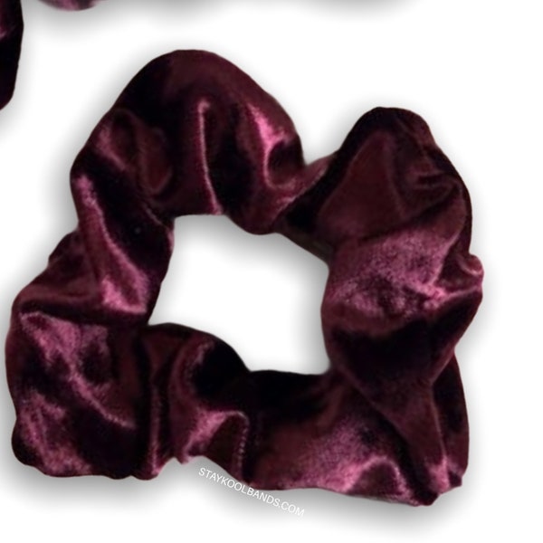 Eggplant Velour Scrunchie - One Burgundy Cranberry Maroon Wine Plush Scrunchies - Women Girl Velvet Hair Ponytail - Party Favor Retail Gift