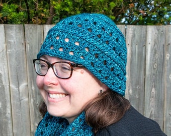 Savvy Muse Beanie Crochet Pattern - PDF Instant Download: Lacy Crochet Beanie Pattern, Easy Crochet Beanie, Quick Crochet Hat, One Skein Hat