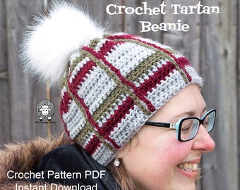 Crochet Tartan Beanie - Crochet Pattern PDF Instant Download