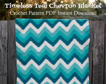 Timeless Teal Chevron Blanket - Crochet Pattern PDF Instant Download: Crochet Blanket Pattern, Chevron Blanket, Baby Blanket Pattern,Lapghan