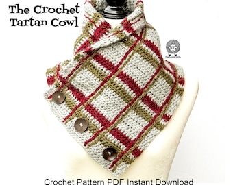 Crochet Tartan Cowl Crochet Pattern PDF Instant Download - Button Cowl, Crochet Cowl, Crochet Scarf, Crochet Neckwarmer, Trendy Cowl