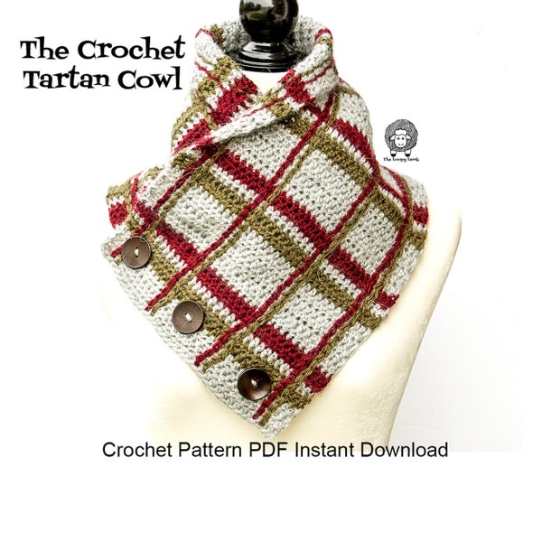 Crochet Tartan Cowl Crochet Pattern PDF Instant Download - Button Cowl, Crochet Cowl, Crochet Scarf, Crochet Neckwarmer, Trendy Cowl