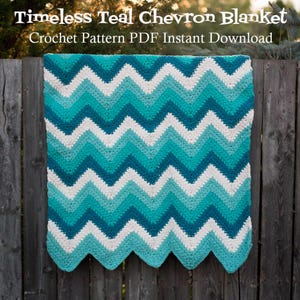 Couverture à chevrons bleu sarcelle intemporelle - Modèle de crochet PDF à télécharger instantanément : Modèle de couverture au crochet, couverture à chevrons, modèle de couverture pour bébé, couverture d'appoint